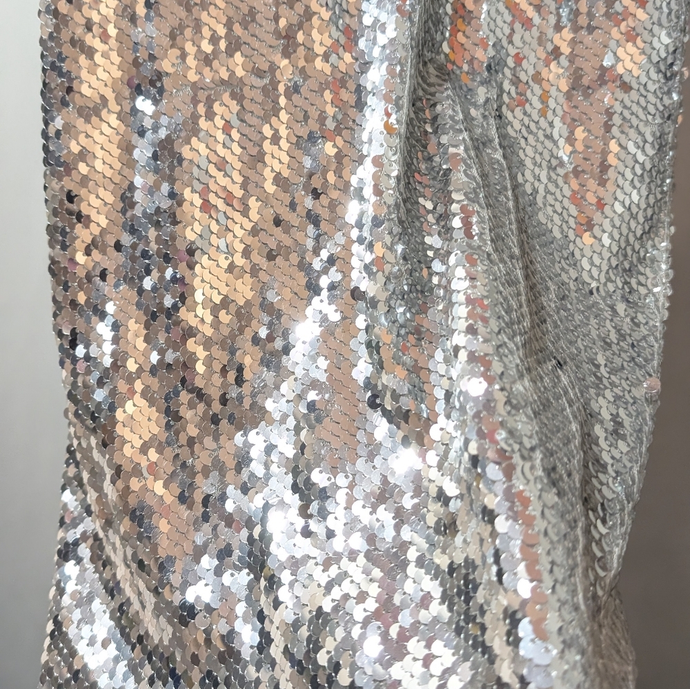 Deep V Neck Silver Sequin Backless Mini Dress - image 5